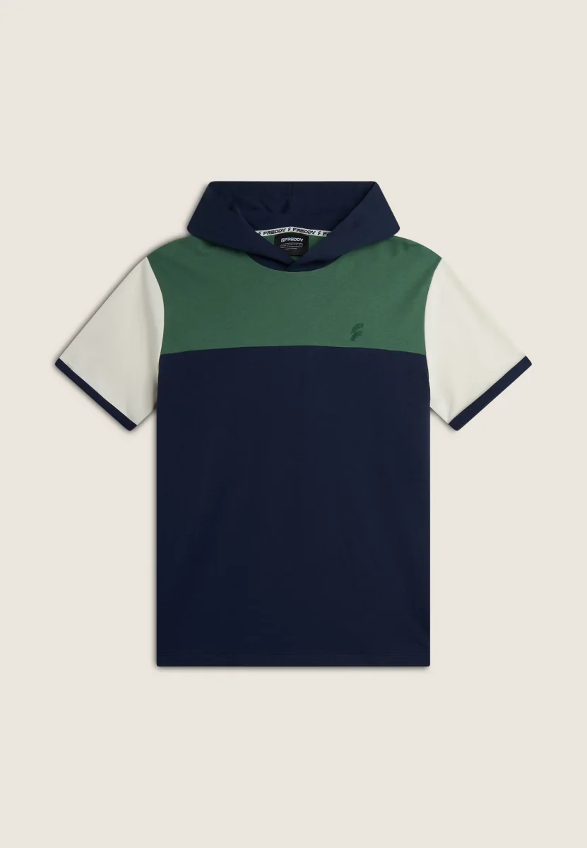 Felpa a Maniche Corte con Cappuccio design colour block – Image 7