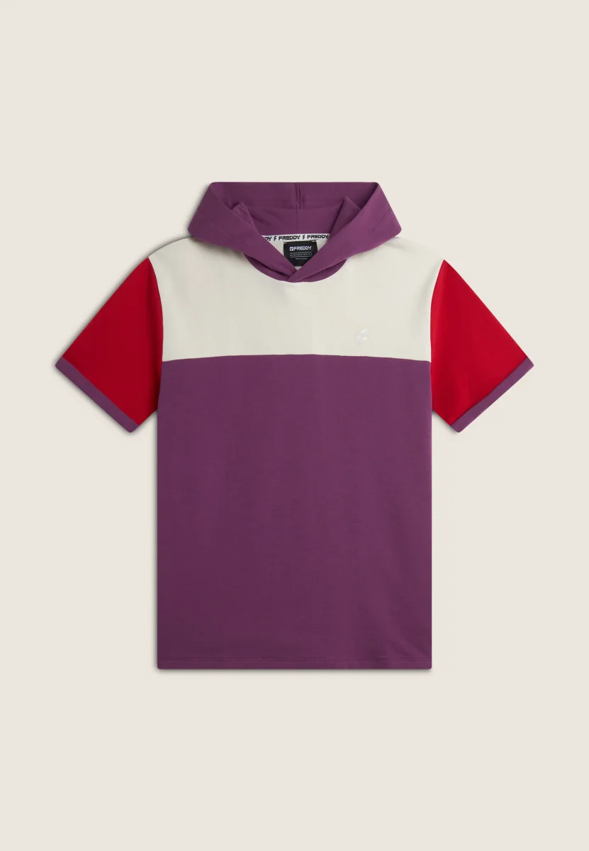 Felpa a Maniche Corte con Cappuccio design colour block – Image 4