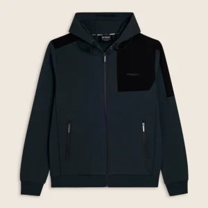 Felpa zip e cappuccio con inserti a contrasto