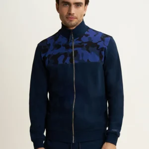 Felpa Collo Alto con Zip e Dettagli Camouflage