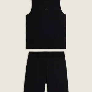 Completo sportivo in cotone con top smanicato e bermuda