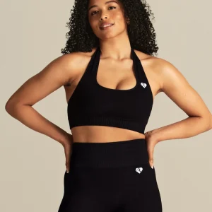 Power Seamless Halter Neck Bra | Black