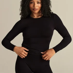 Smooth Contour Midi Crew Neck Long Sleeve T-Shirt | Black