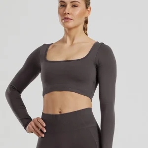 Define 2.0 Seamless Long Sleeve Built-In Bra Top | Graphite