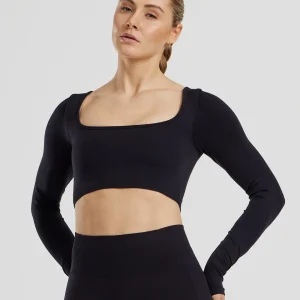 Define 2.0 Seamless Long Sleeve Built-In Bra Top | Black