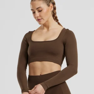 Define 2.0 Seamless Long Sleeve Built-In Bra Top | Cocoa