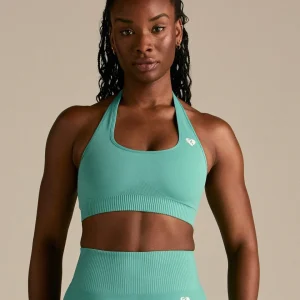 Power Seamless Halter Neck Bra | Marine Green