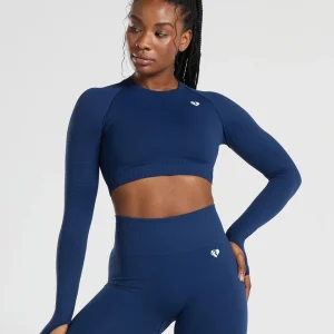 Power Seamless Long Sleeve Crop Top | Sapphire Blue