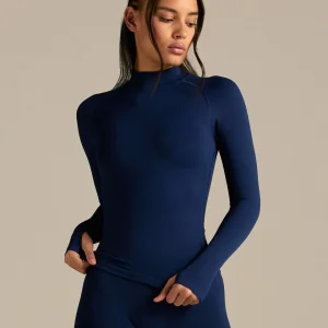 Power Seamless Mock Neck Long Sleeve Top | Sapphire Blue