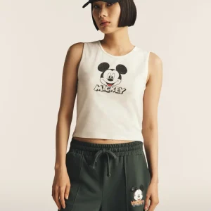 Canotta cropped slim fit con stampa Mickey Mouse