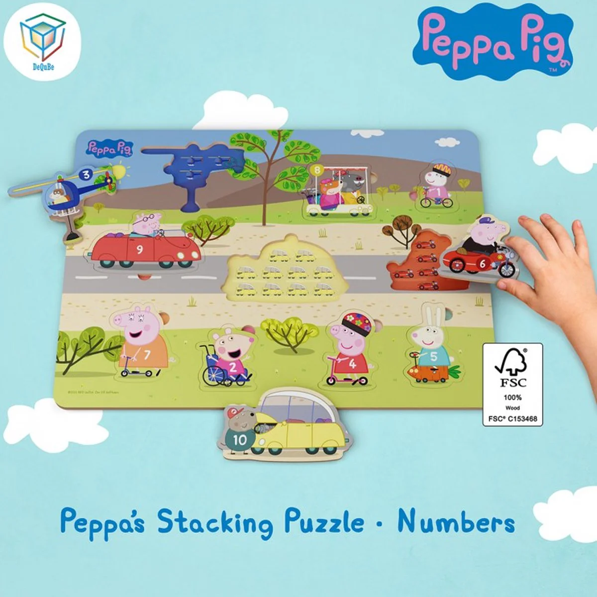 Puzzle en bois Peppa Pig 10 pièces - Puzzle de formes avec chiffres – Image 3