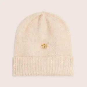 Beanie bouclé con risvolto e logo dorato FY