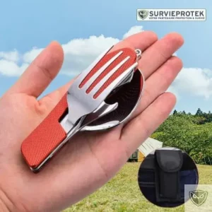 BIVOUAK™ Set de couverts camping pliables 3 en 1 en acier inoxydable