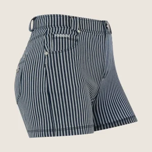 Shorts donna in denim a righe vita regular design 5 tasche