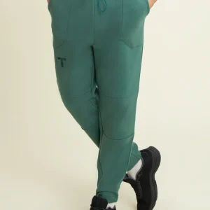 Pantaloni slim in interlock con stampa UT e cuciture