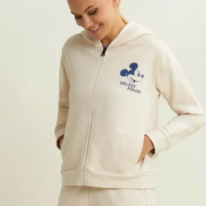 Felpa da donna con cappuccio, zip e grafica Mickey Mouse