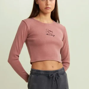 T-shirt cropped da donna a manica lunga con ricami Disney