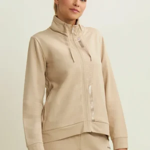 Felpa da donna con zip, collo alto e dettagli oro