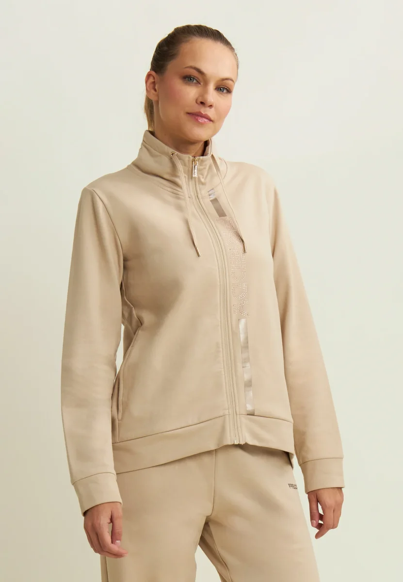 Felpa da donna con zip, collo alto e dettagli oro