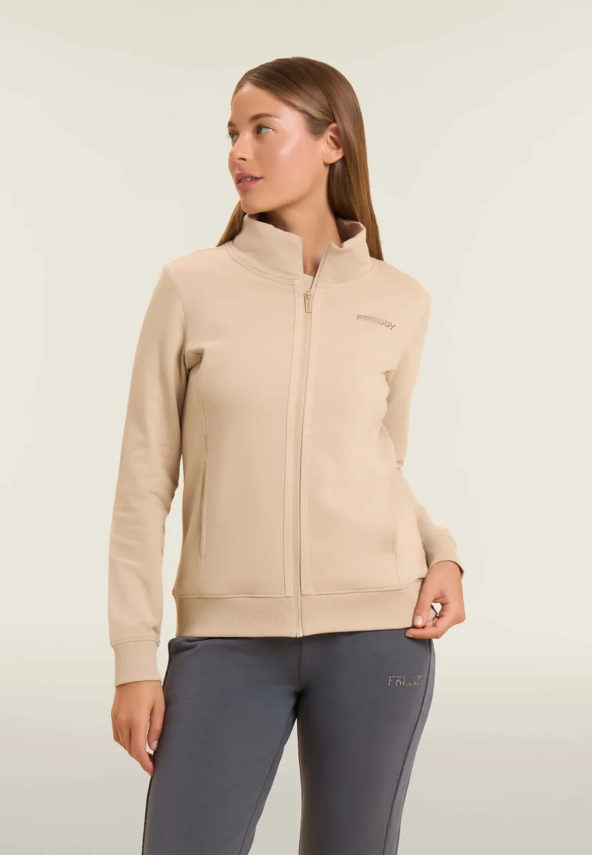 Felpa da donna zip e collo alto con logo minimal