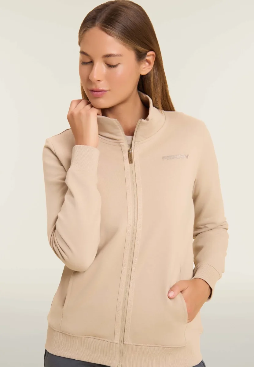 Felpa da donna zip e collo alto con logo minimal – Image 4