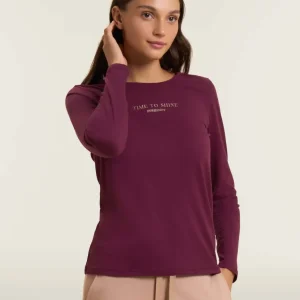 T-shirt donna a manica lunga con banda logata sulle spalle