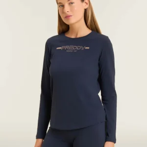 T-shirt da donna a manica lunga con fondo stondato