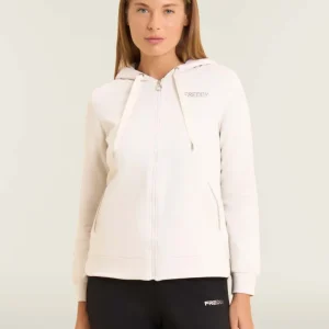 Felpa sportiva da donna cappuccio e zip con strass bicolore