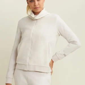 Felpa collo alto da donna in velluto con zip e logo strass