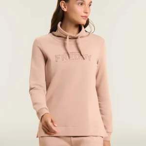 Felpa sportiva da donna con spacchi laterali e logo frontale