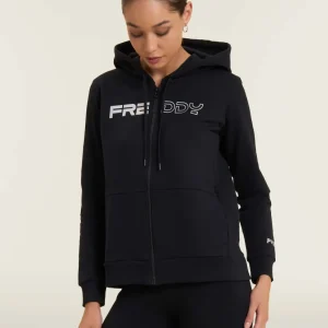 Felpa full zip con cappuccio e logo frontale perlato
