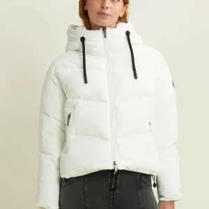 Piumino cropped donna con collo alto e coulisse regolabile