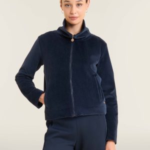 Felpa cropped in ciniglia con zip e collo alto