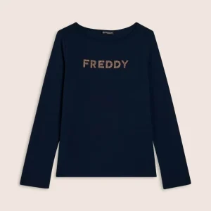 T-shirt a maniche lunghe in jersey con logo FREDDY in strass