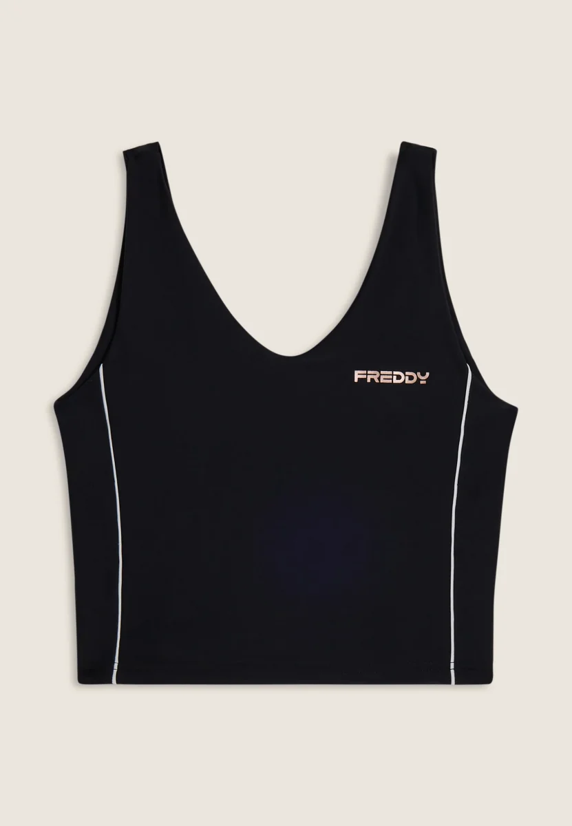 Canotta cropped con profili a contrasto e scollo ampio – Image 5