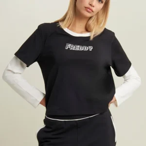 T-shirt cropped 2-in-1 bicolore