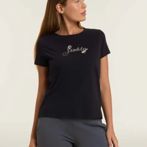 T-shirt in cotone Supima con logo in paillettes bicolore