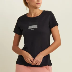 T-shirt con scritta Glamour in glitter