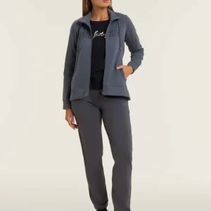 Tuta con logo frontale perlato e collo alto