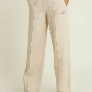 Pantaloni wide leg con cucitura centrale decorativa