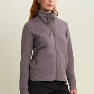 Felpa con zip, collo alto e fondo asimmetrico