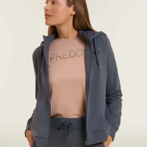 Felpa con cappuccio foderato fantasia e zip frontale