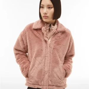 Cappotto corto monopetto con zip in pelliccia sintetica