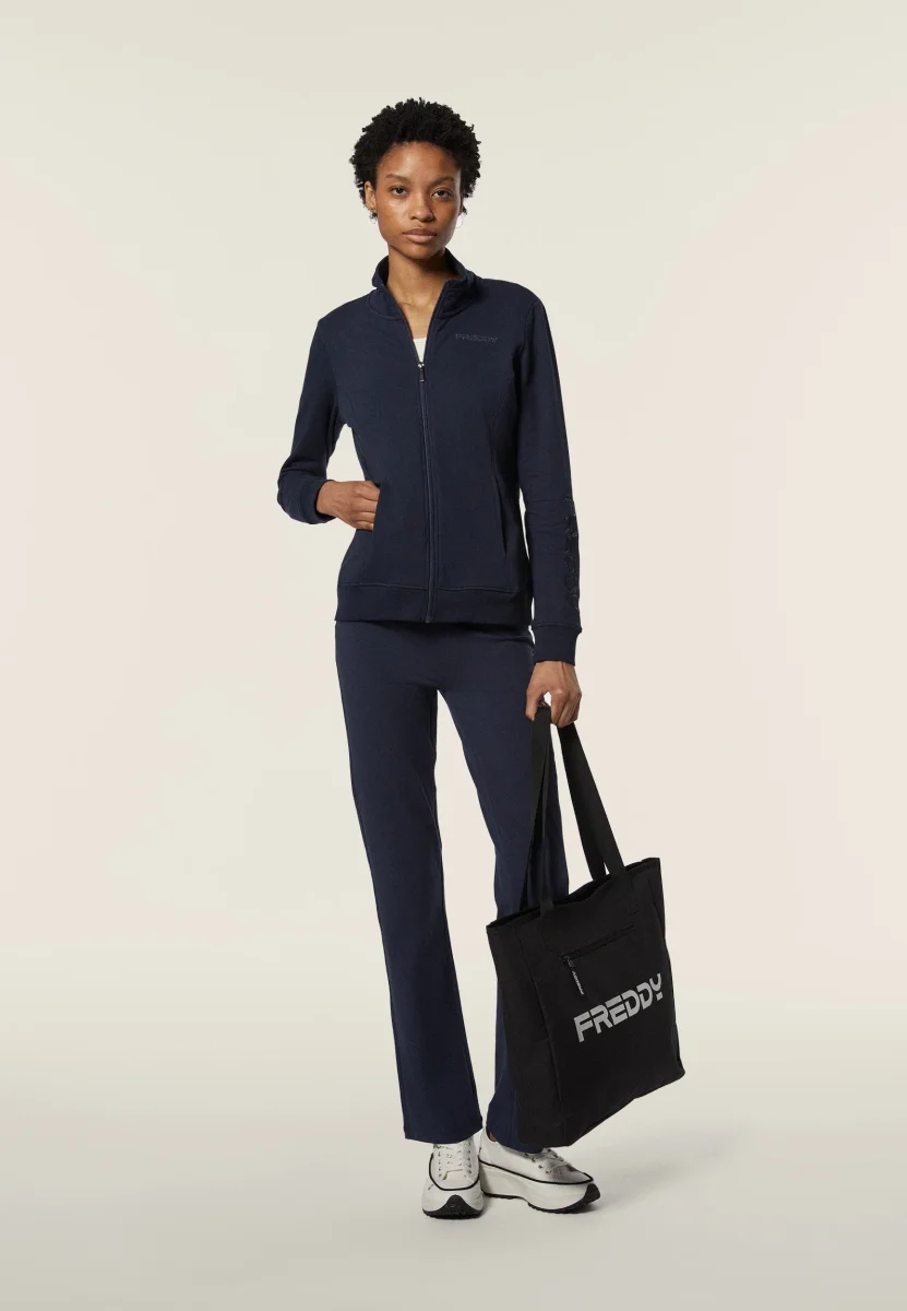 Felpa donna zip e collo alto regular fit con logo ricamato – Image 2