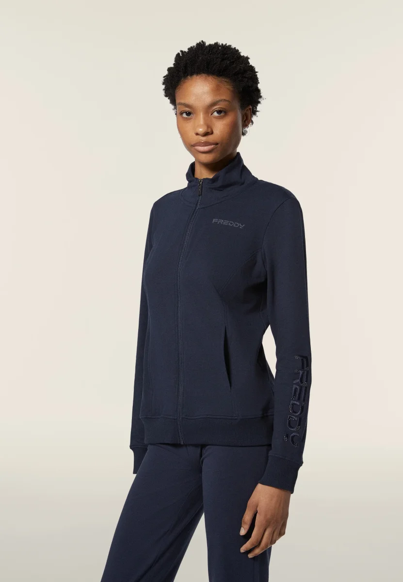 Felpa donna zip e collo alto regular fit con logo ricamato
