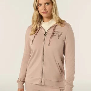 Felpa donna con zip e cappuccio bordato in velluto