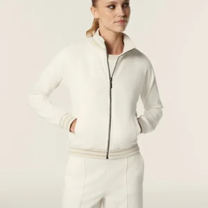 Felpa slim fit con zip e collo alto in costina a strisce