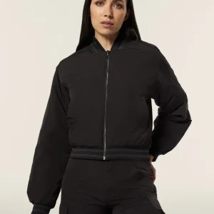 Bomber in nylon navetta con zip e dettagli in costina rigata