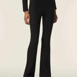 Pantalone slim vita alta in felpa di viscosa fondo a zampa