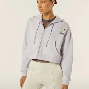 Felpa corta oversize con zip e cappuccio e stampa Snoopy
